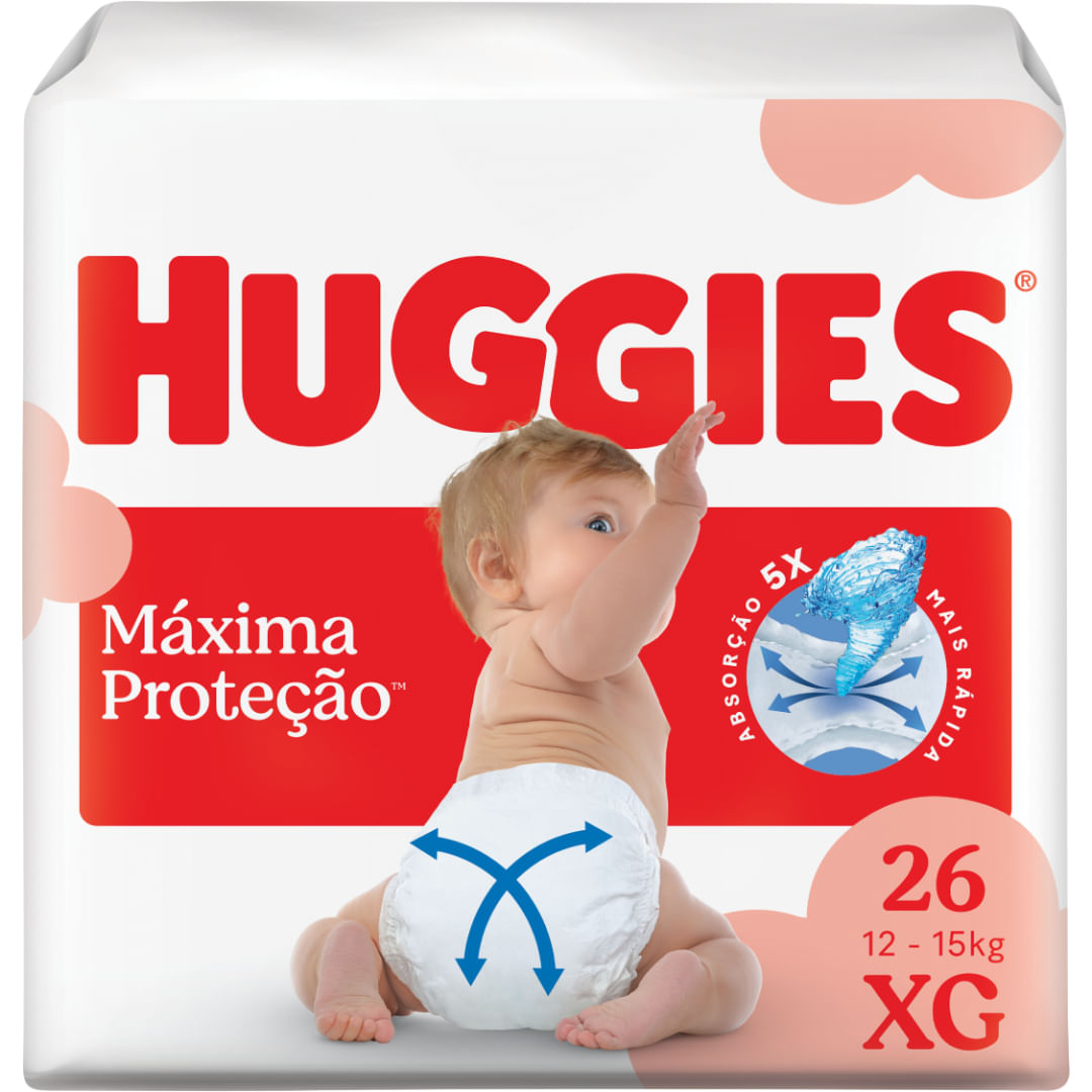 Fralda Descartável Extra Absorção Huggies Máxima Proteção 26un XG 12 a 15kg